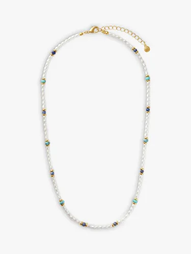 Orelia Pearl & Semi Precious Stone Beaded Necklace, Gold - Gold - Female