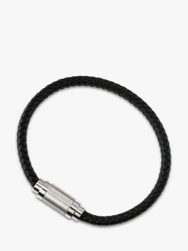 Orelia Plaited Leather Bracelet, Black/Silver - Black/Silver - Male