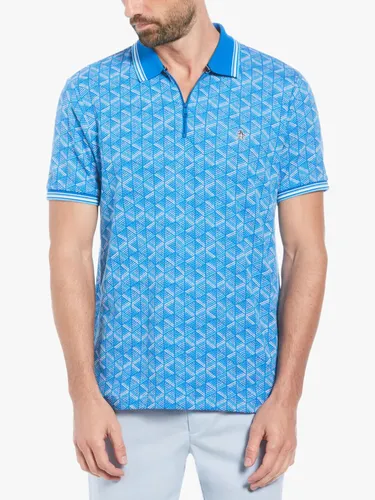 Original Penguin 1/4 Zip All-Over Geo Print Polo Shirt - Blue - Male