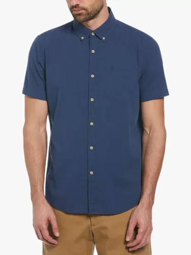 Original Penguin Crinkle Yarn Short Sleeve Shirt - Blue - Male