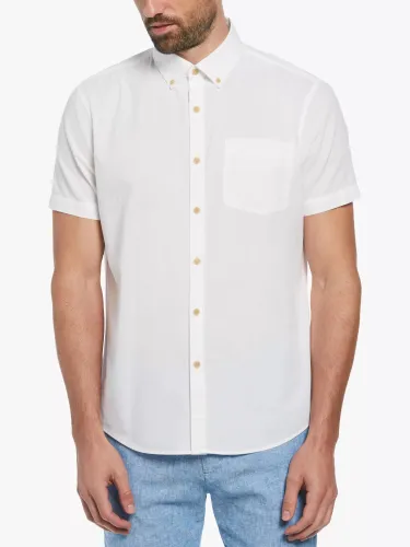 Original Penguin Crinkle Yarn Short Sleeve Shirt - Bright White - Male