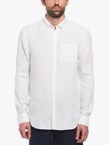 Original Penguin Long Sleeve Linen Shirt, White - White - Male