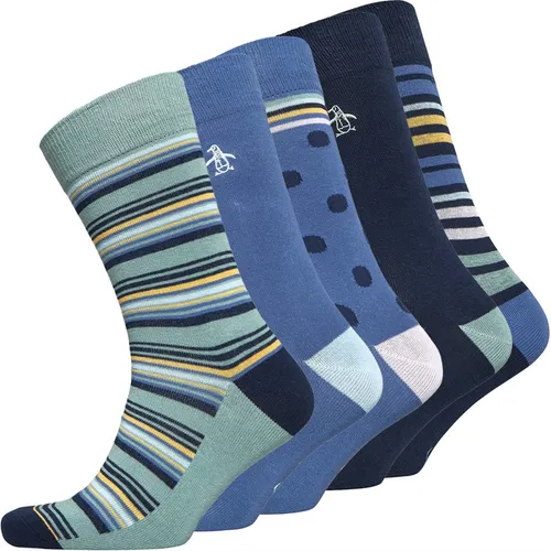 Original Penguin Mens Five Pack Pastel Stripes Socks Navy/Blue/Green
