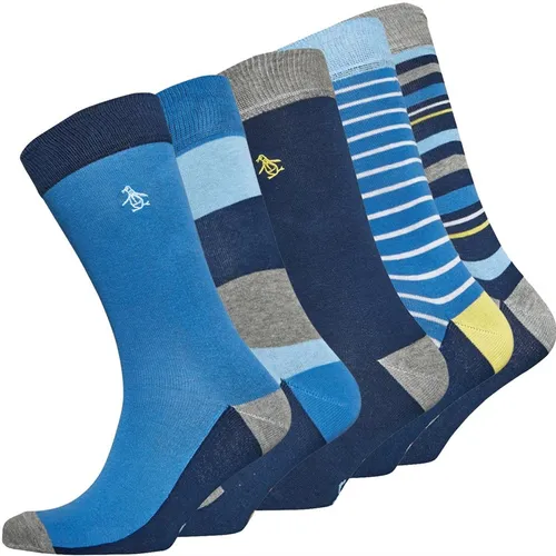 Original Penguin Mens Five Pack Socks Blue/Yellow/Grey