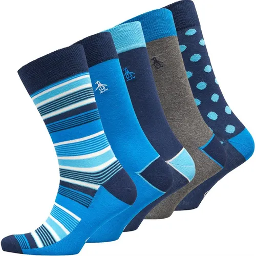 Original Penguin Mens Five Pack Stripe Spot Socks Navy/Blue Multi