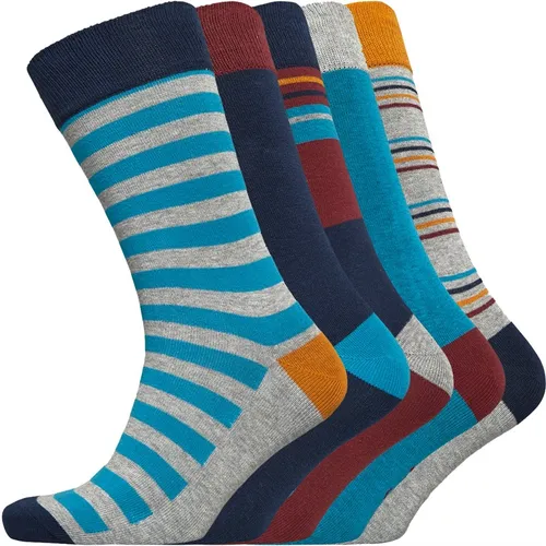 Original Penguin Mens Five Pack Stripes Socks Grey Marl/Teal/Navy