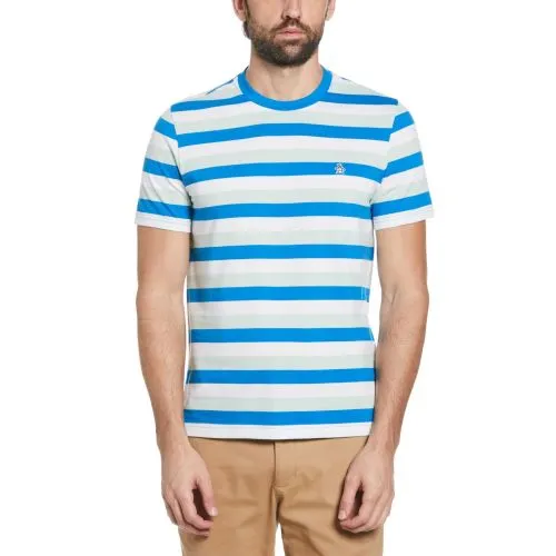 Original Penguin Mens Imperial Blue All-Over Stripe Fashion T-Shirt