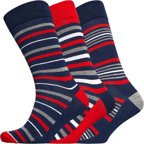 Original Penguin Mens Three Pack Dress Socks Stripes/Navy/Red
