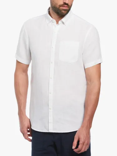 Original Penguin Short Sleeve Linen Shirt, White - White - Male