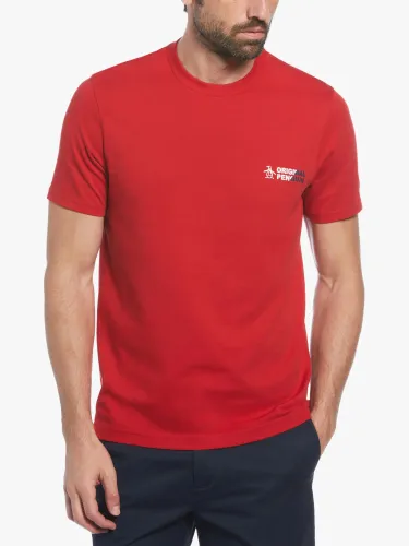 Original Penguin Short Sleeve Spliced Logo T-Shirt - Red - Male