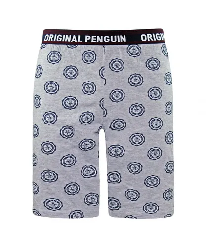 Original Penguin Stamp Print Mens grey Lounge Shorts Cotton