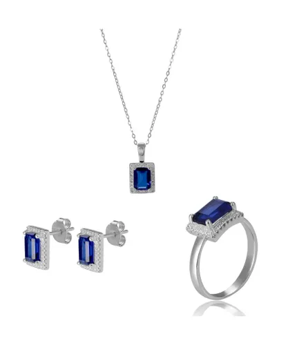 Orphelia 'Enora' WoMens 925 Sterling Silver Set: Necklace + Earrings + Ring - SET-7425/SA - Size N