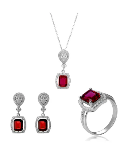 Orphelia 'Enora' WoMens 925 Sterling Silver Set: Necklace + Earrings + Ring - SET-7426/RU - Size L