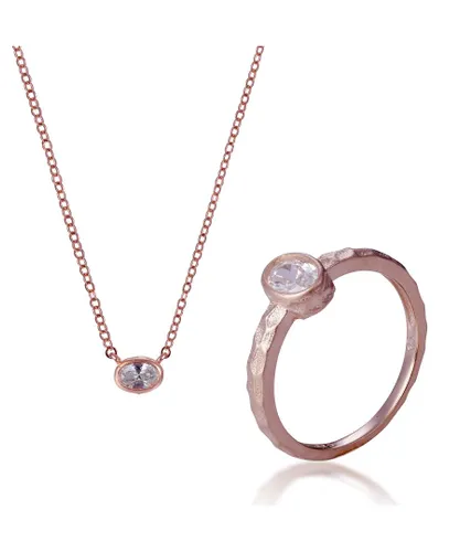 Orphelia 'Robin' WoMens 925 Sterling Silver Set: Necklace + Ring - Rose SET-7434 - Size N