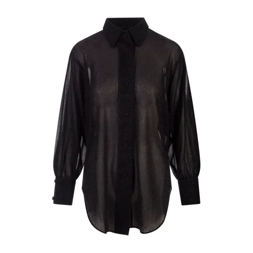 Oseree , Black Lurex Lumiere Long Shirt ,Black female, Sizes: