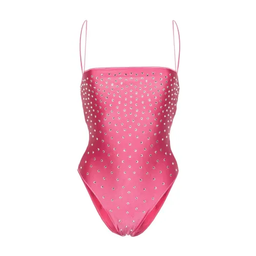 Oseree , Flamingo Pink Rhinestone Maillot Swimsuit ,Pink female, Sizes: