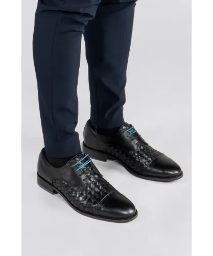 Oswin Hyde Mens Heath Woven Leather Lace Up Derby - Black