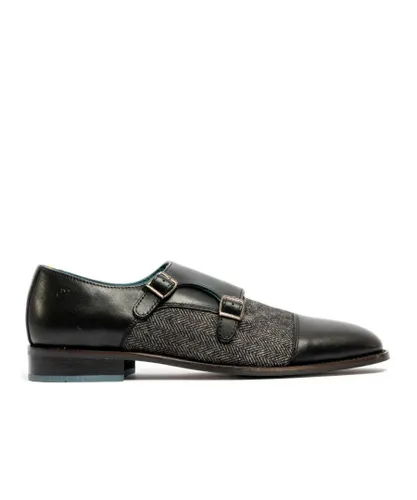 Oswin Hyde Mens Oscar Black Woven Derby Leather Shoes