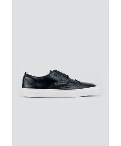 Oswin Hyde Mens Stan Black Brogue Leather Trainers