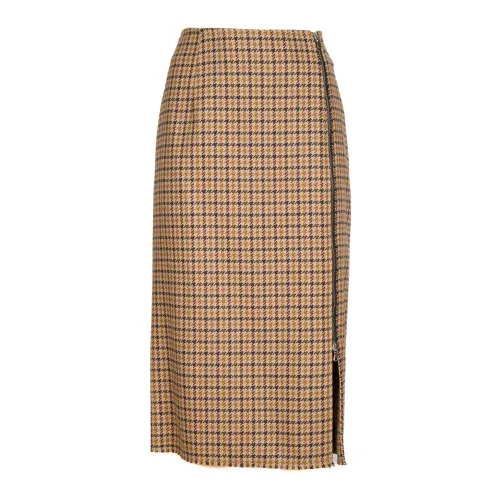 Ottod'Ame , Beige Tweed Skirt with Zip and Side Slit ,Beige female, Sizes: