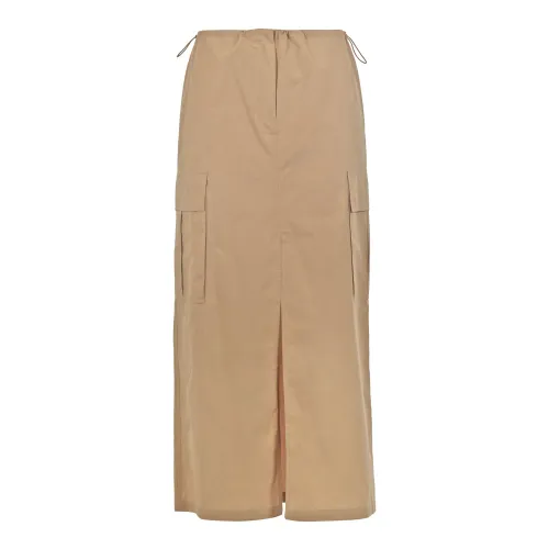 Ottod'Ame , Cotton Midi Skirt with Side Pockets and Front Zip ,Beige female, Sizes: