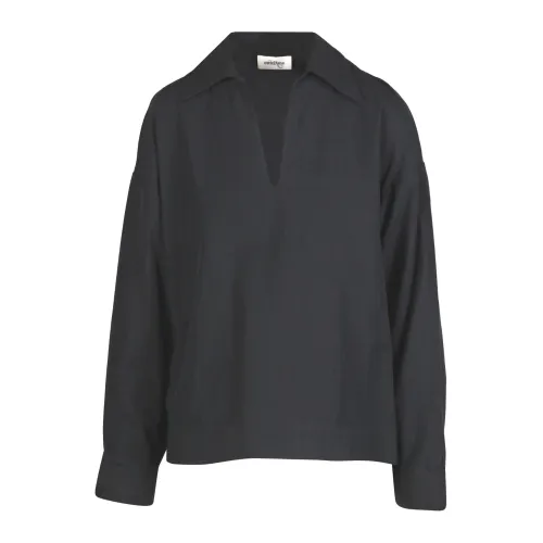 Ottod'Ame , Poplin Shirt with Pointed Collar and V-Neck ,Black female, Sizes: