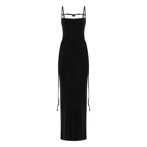 Ottolinger , Black Ribbed Knit Dress with Heart Pendant ,Black female, Sizes: