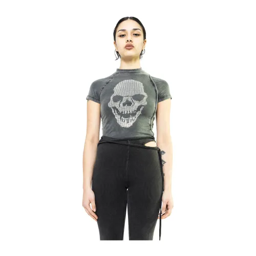 Ottolinger , Black Wash Knitted T-Shirt ,Gray female, Sizes: