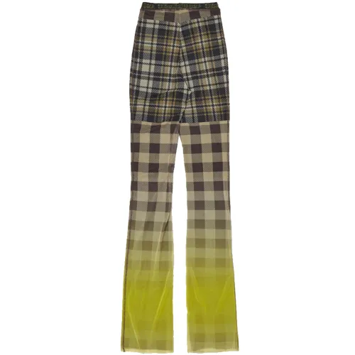 Ottolinger , Yellow Shaded Tartan Flared Trousers ,Yellow female, Sizes: