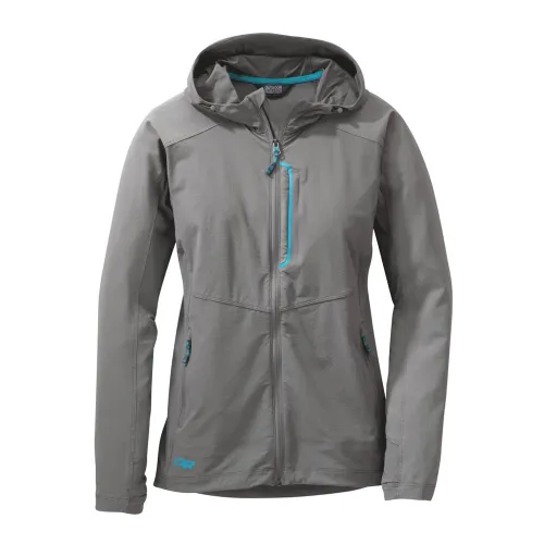 Outdoor Research Womens Ferrosi Hooded Jacket: Pewter/Typhoon: XL