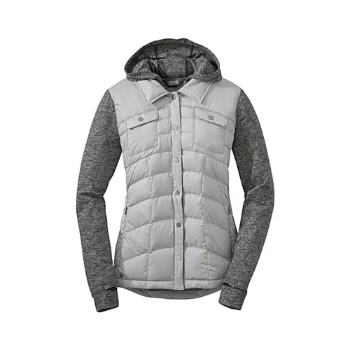 Outdoor Research Womens Plaza Hybrid Down Jacket: ALLOY/BLACK: L
