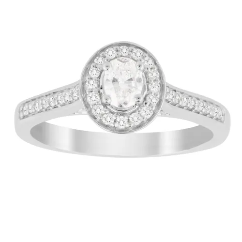 Oval Cut 0.35 Carat Total Weight Halo Diamond Ring In 18 Carat White Gold - Ring Size M
