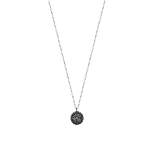 Over & Over Silver Mens Round Compass Necklace - Silver