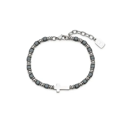 Over & Over Silver Mens Stainless Steel Hematire Bracelet - Silver