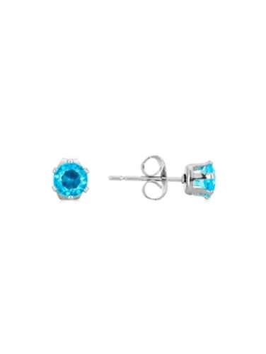Over & Over Silver Stainless Steel CZ Aqua Stud Earrings - Silver