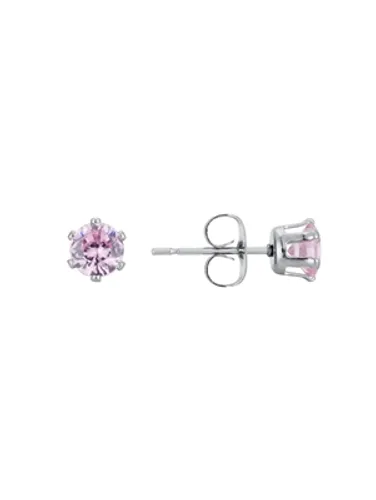 Over & Over Silver Stainless Steel CZ Pink Stud Earrings - Silver