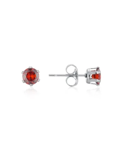 Over & Over Silver Stainless Steel CZ Ruby Stud Earrings - Silver