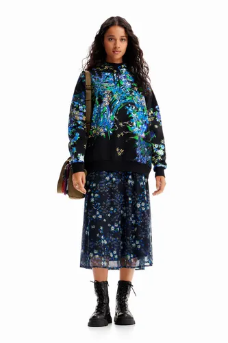 Oversize floral hoodie - BLUE - M