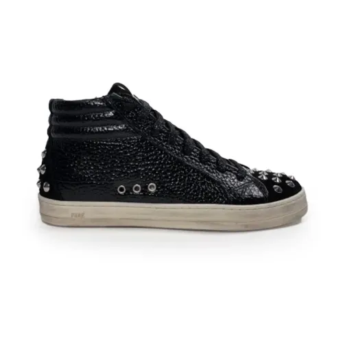 P448 , Black Studded High Top Sneakers ,Black female, Sizes: