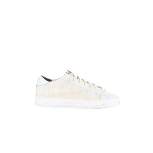 P448 , Distressed Leather Sneakers with Logo ,White female, Sizes: