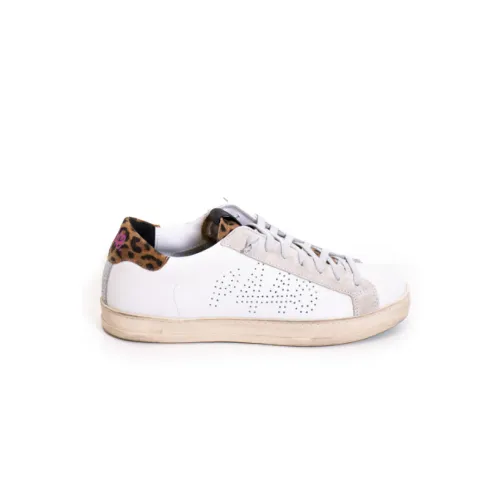 P448 , White Leather Sneakers with Leopard Print ,Multicolor female, Sizes: