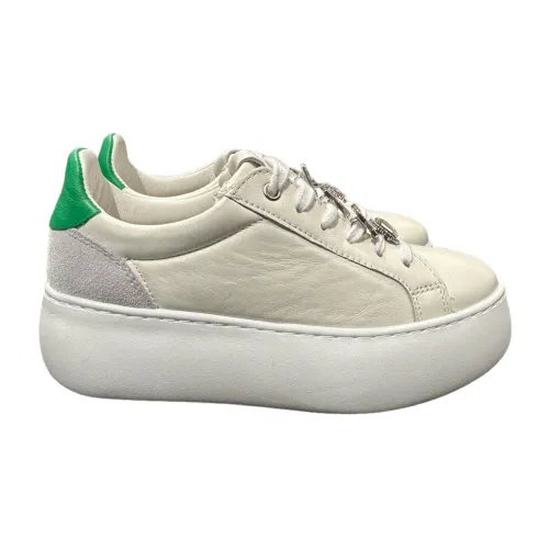 Paciotti , White Leather Sneakers with Green Insert ,White female, Sizes: