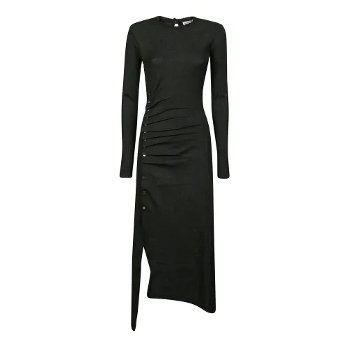 Paco Rabanne , Asymmetric Midi Dress ,Black female, Sizes: