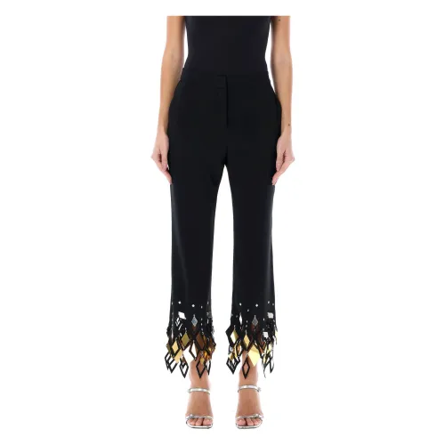 Paco Rabanne , Black Crepe Trousers with Embellished Cut-Out ,Black female, Sizes: