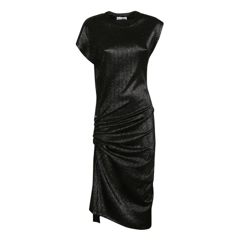 Paco Rabanne , Black Draped Midi Dress ,Black female, Sizes: