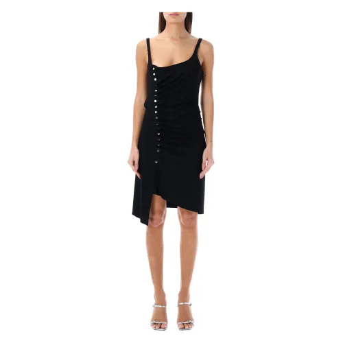 Paco Rabanne , Black Draped Mini Dress ,Black female, Sizes: