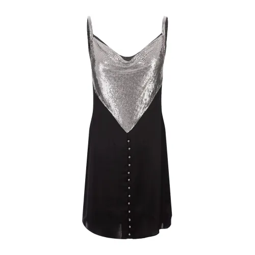 Paco Rabanne , Black Jersey Mini Dress with Metallic Mesh Bodice ,Black female, Sizes: