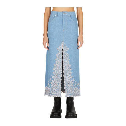 Paco Rabanne , Embroidered Denim Skirt ,Blue female, Sizes:
