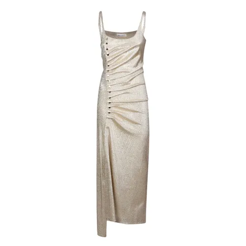 Paco Rabanne , Glamorous Lurex Draped Dress with Button Detail ,Gray female, Sizes:
