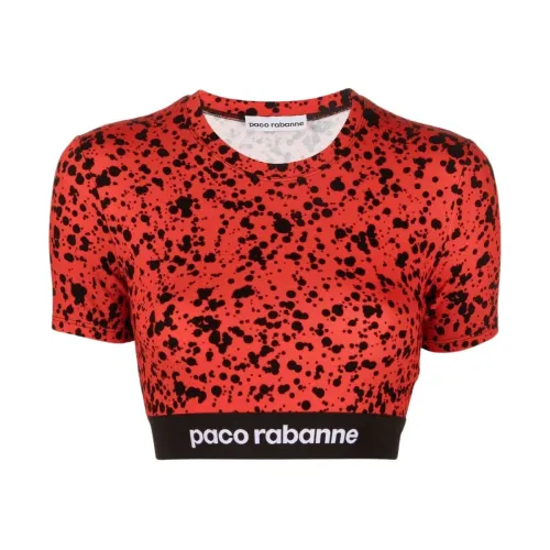Paco Rabanne , Red Paint-Splatter Crop Top ,Red female, Sizes: